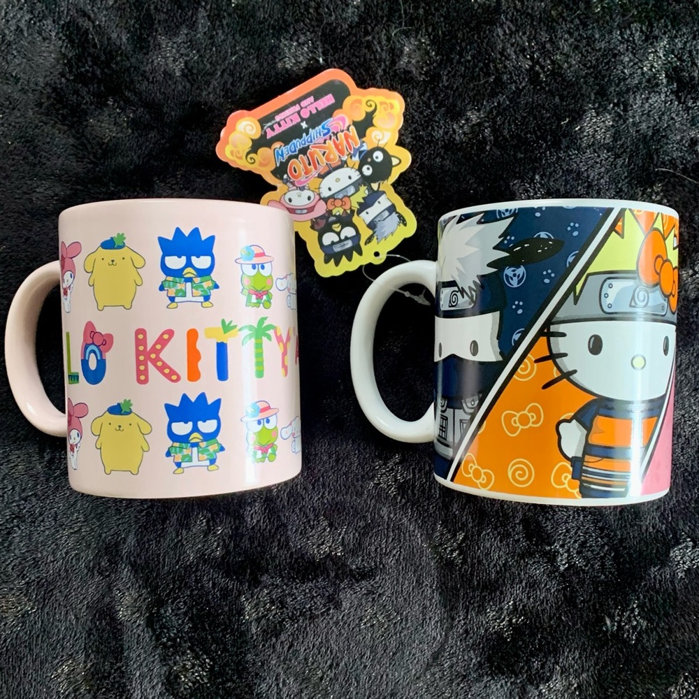 NEW Naruto Shippuden x Hello Kitty & Friends White/Pink Collectible Cup Mug Set